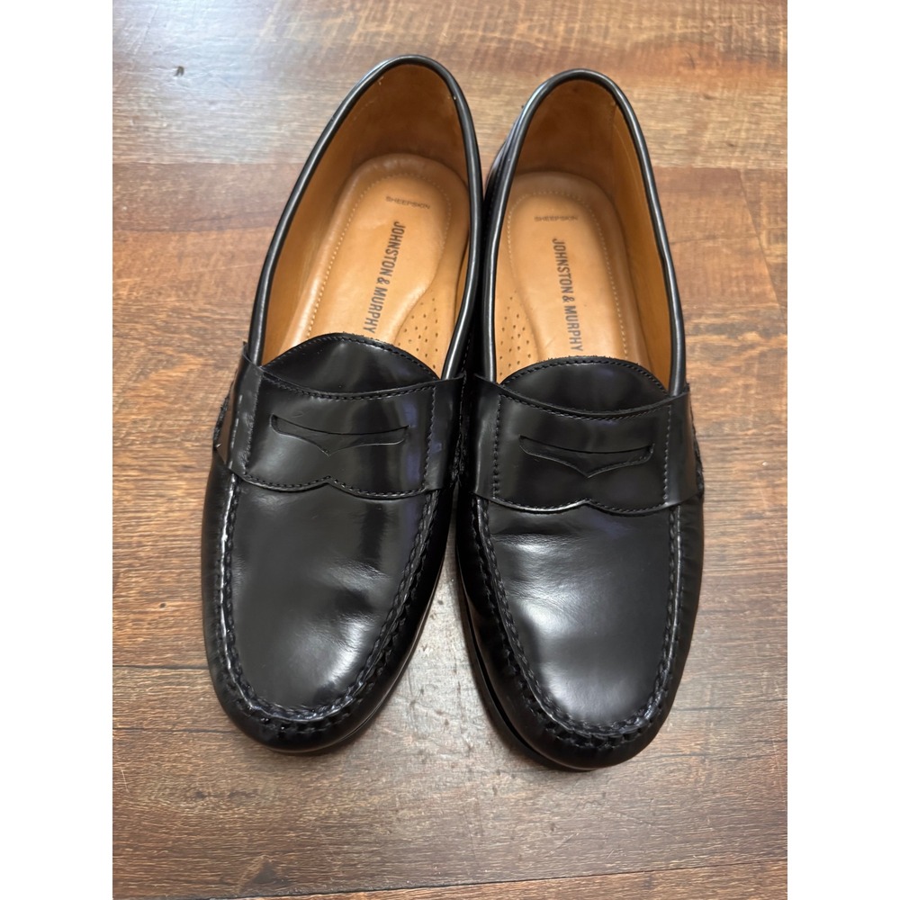 Johnston & Murphy Hayes Penny Loafers Men's 9 M Black Leather Dress Shoes